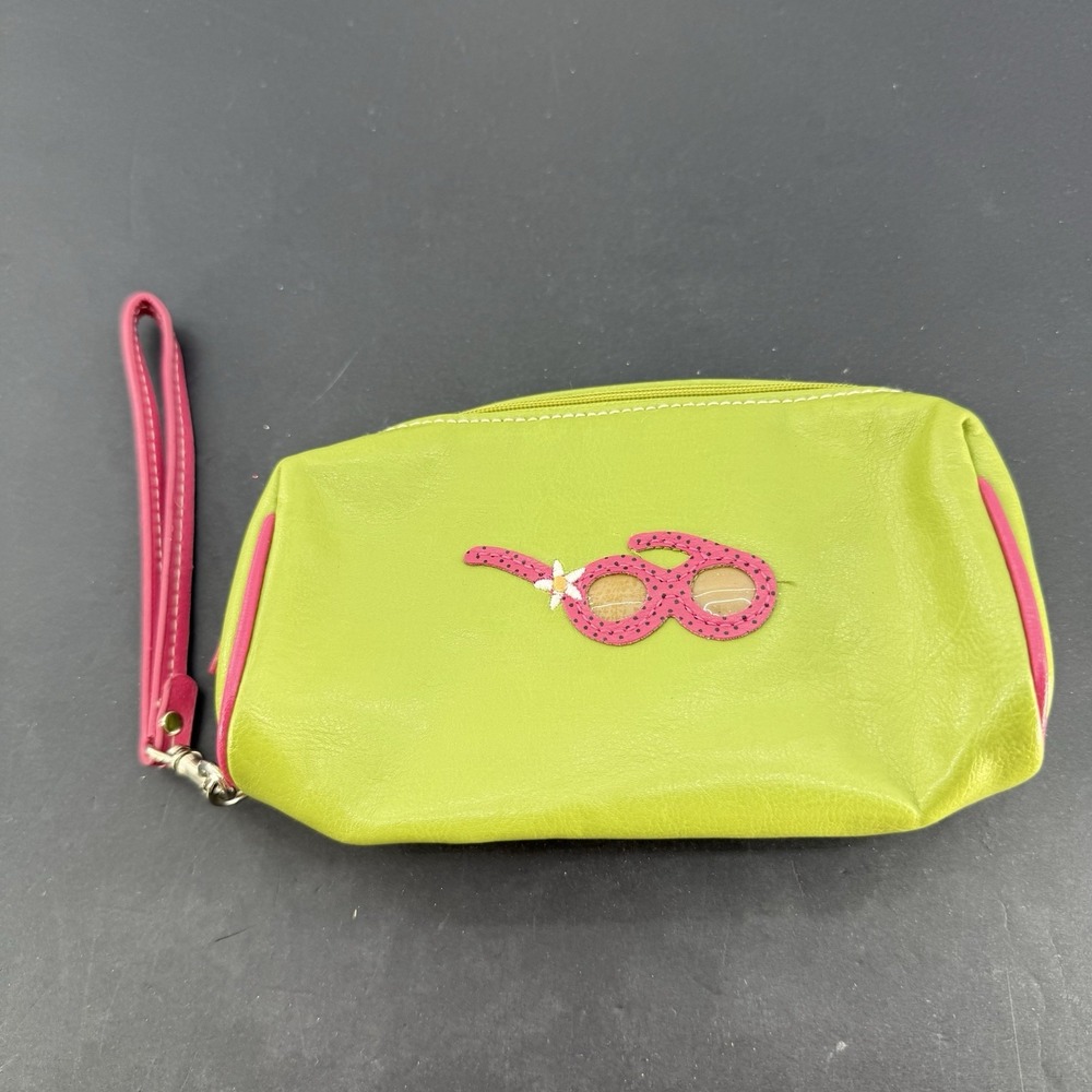 Y2K Lime Green Hot Pink Wristlet Cosmetic Bag Sunglasses Retro Preppy